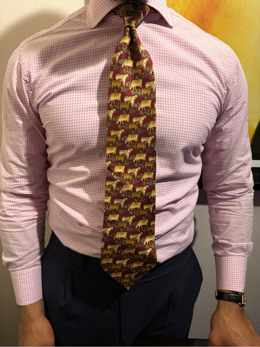 Burberry Silk Tie in Burgundy with Tan Horse Motif